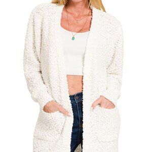 Zenana Long Sleeve Popcorn Sweater Cardigan with Pockets